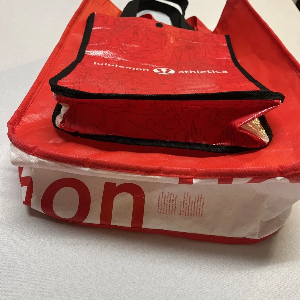 Lululemon Reusable Tote Bag Set Red White Black Yoga Gym Shopping Tote Lot of 2
